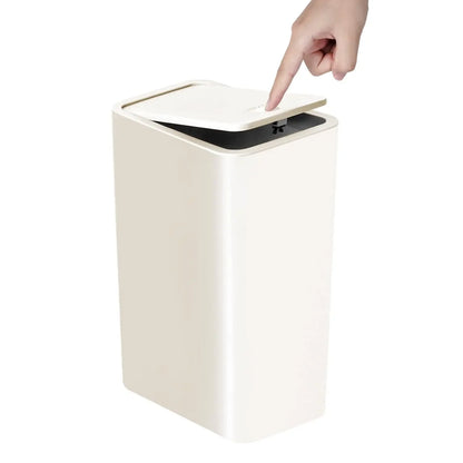 10L Bathroom Trash Can with Press Top Lid – Small Plastic Garbage Bin for Toilet, Bedroom & Living Room