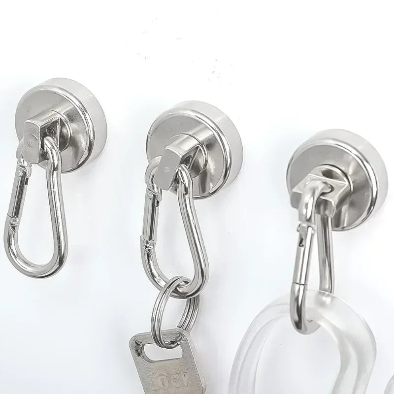 4/1pcs Strong Neodymium Magnetic Hooks — 360° Rotating Carabiner Keychain Ring for Home, Kitchen & Bathroom Hanging