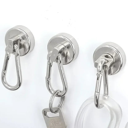 4/1pcs Strong Neodymium Magnetic Hooks — 360° Rotating Carabiner Keychain Ring for Home, Kitchen & Bathroom Hanging