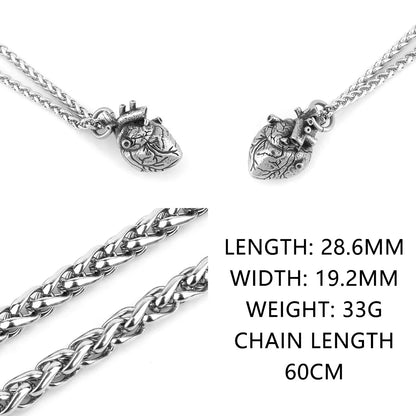 Fashion Minimalist Anatomical Heart Necklace — Unisex Hip Hop Pendant in Vintage Stainless Steel Jewelry