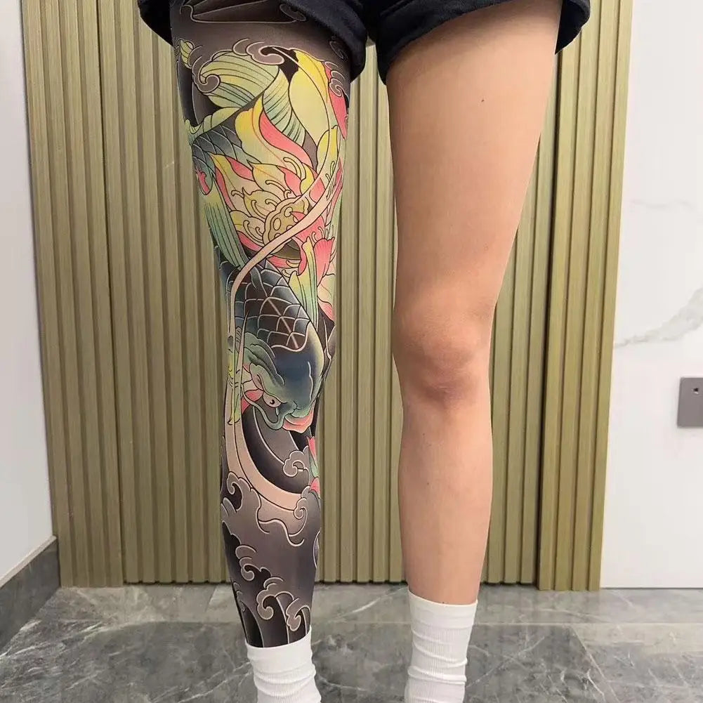 Full Leg Tattoo Socks - Sun-Proof Stretch Cycling & Fishing Stockings for Men and Women