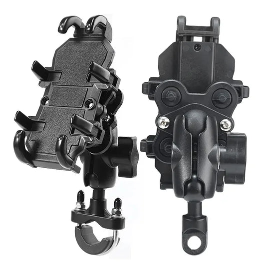 Motorcycle & Bike Phone Holder with Shock Absorber – Handlebar Rearview Mirror Mount for 4.7–7.1” Smartphones