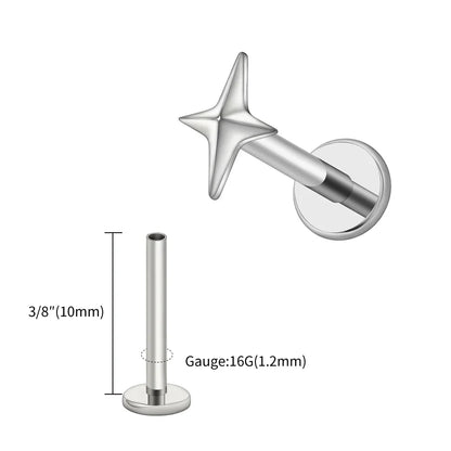 Right Grand ASTM F136 Titanium 16G Four-Pointed Star Cartilage Stud Earring – Helix, Tragus, Flatback Labret & Nose Piercing Jewelry