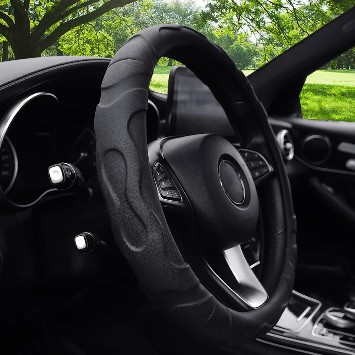 Artificial Lambskin 3D Sports Car Steering Wheel Cover — Fits 14.5-15 Inch (37-38CM) Wheels