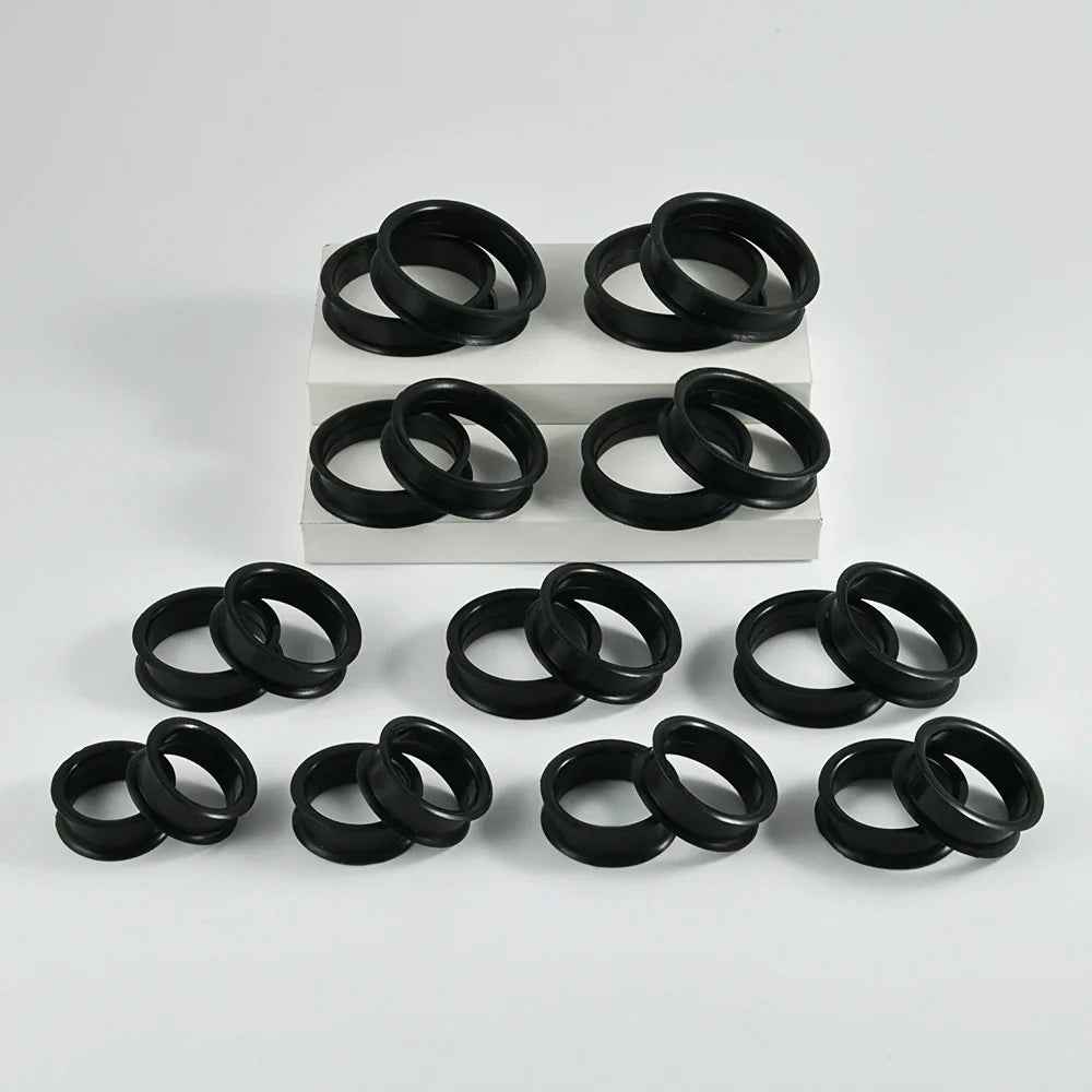 Pair of Supersize Black Silicone Double Flared Ear Tunnel Plugs — Flesh Gauge Expander Stretchers for Piercing