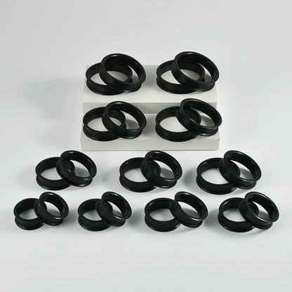 Pair of Supersize Black Silicone Double Flared Ear Tunnel Plugs — Flesh Gauge Expander Stretchers for Piercing