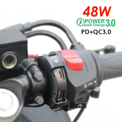 48W Quick Charge PD & QC3.0 Motorcycle USB Charger – Waterproof Handlebar Mount, 12V-24V Power Adapter