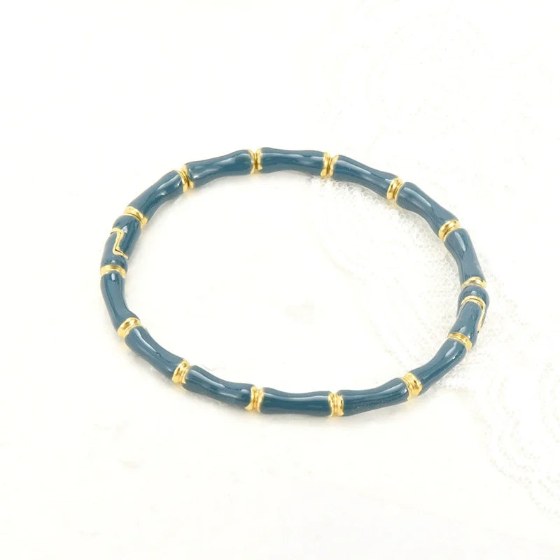 Women’s Fashion 18K Gold Plated Stainless Steel Bamboo Node Oil Drop Bracelet – Non-Fading Electroplated Jewelry Accessory