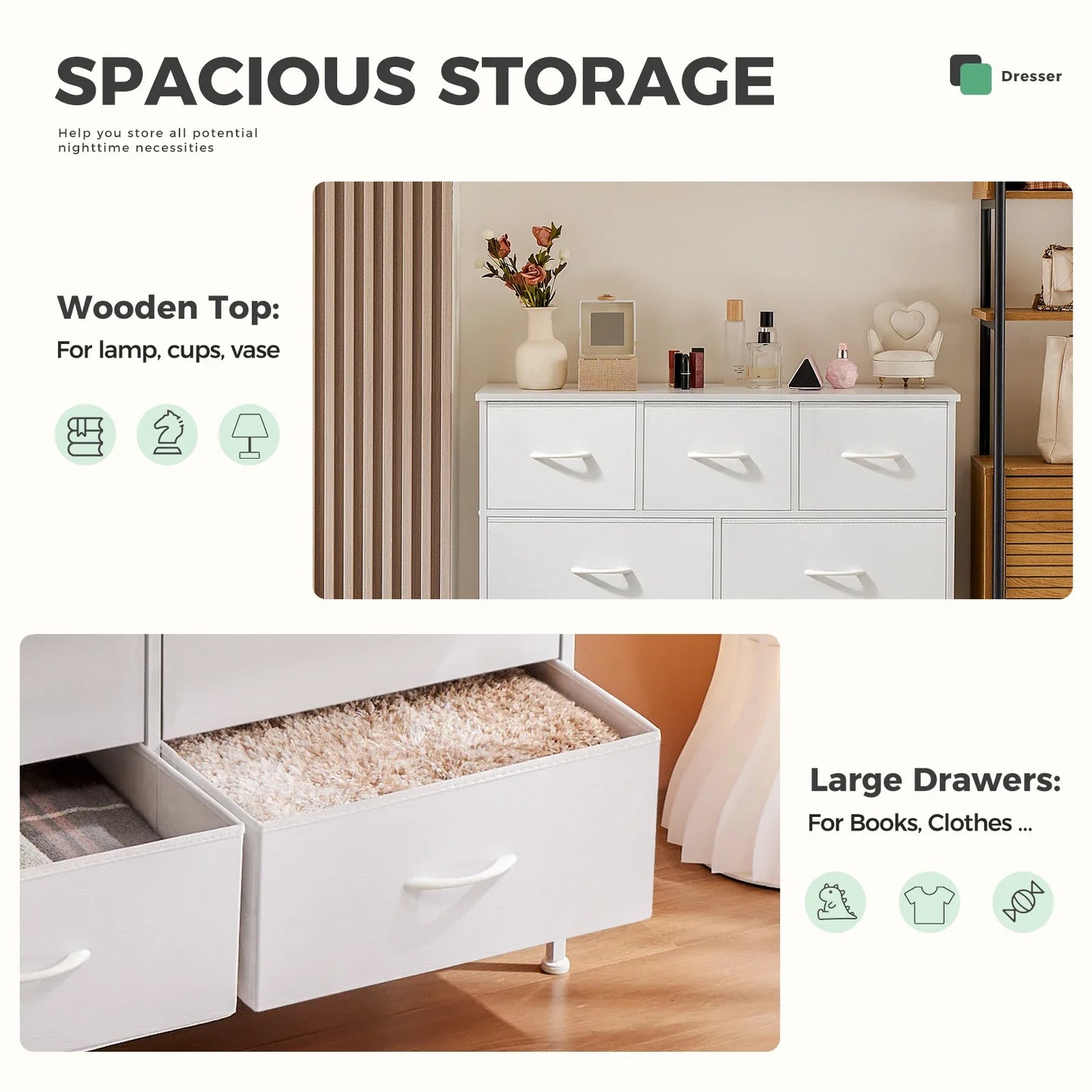 White Wardrobe Closet with 5/7/10 Fabric Drawers – Bedroom Storage Chest Cabinet Furniture