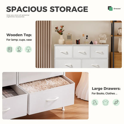 White Wardrobe Closet with 5/7/10 Fabric Drawers – Bedroom Storage Chest Cabinet Furniture