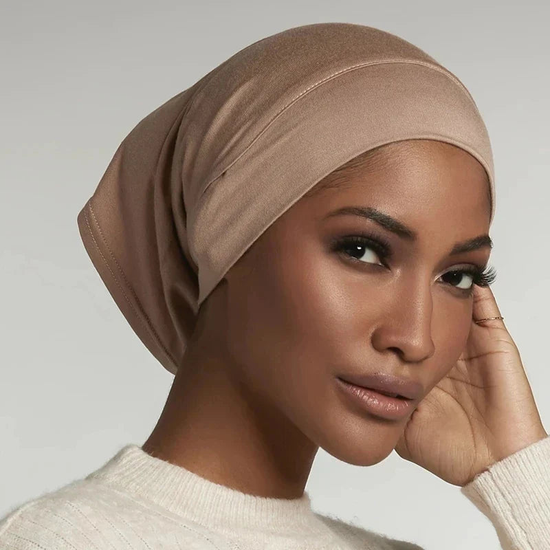 Cotton Modal Inner Hijab Undercap – Soft Stretch Muslim Turban, Islamic Underscarf Bonnet & Tube Cap for Women