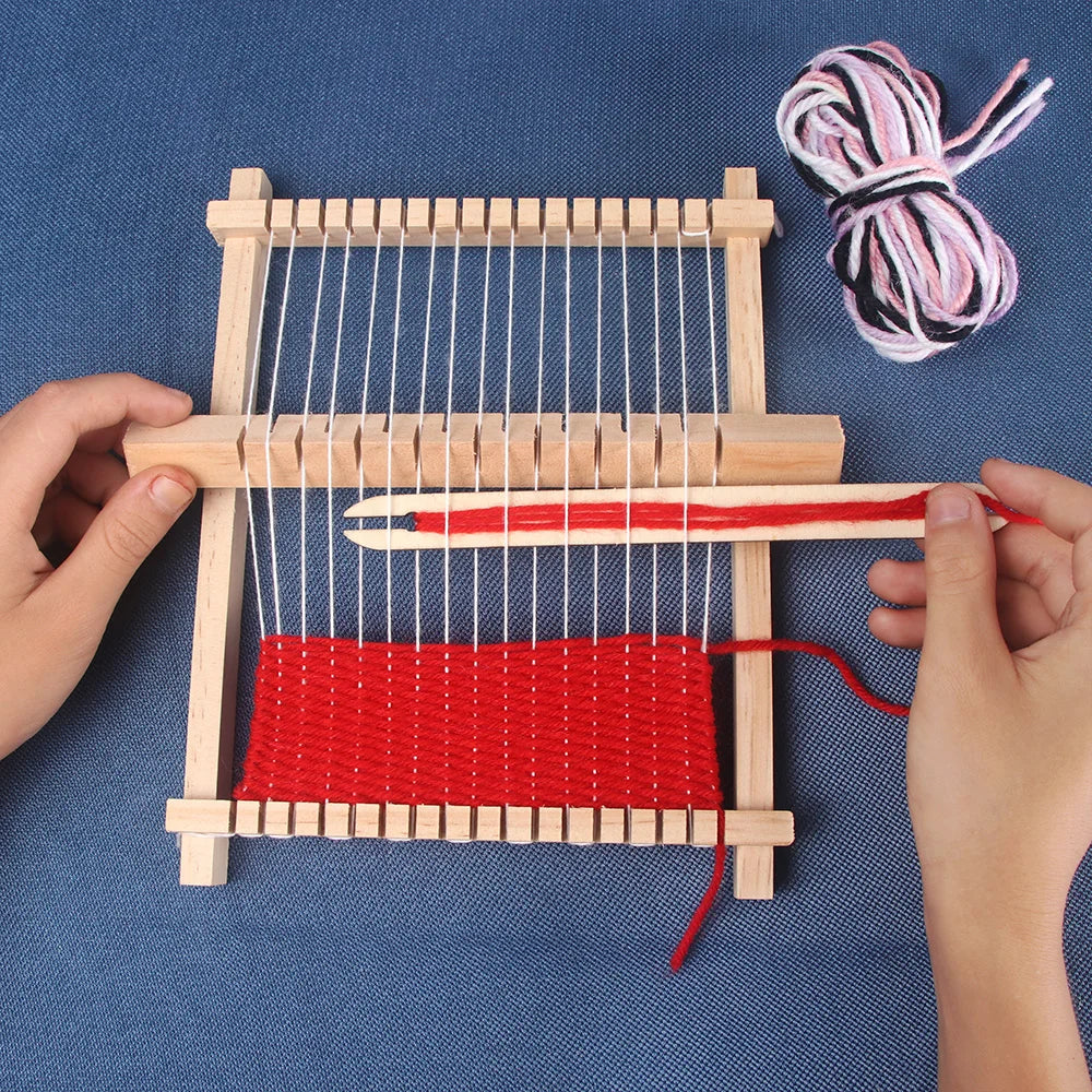 Mini Weaving Loom Frame Kit - Wooden Spinning Wheel Tapestry Loom, Perfect for Travel and Beginners - DIY Woven Set