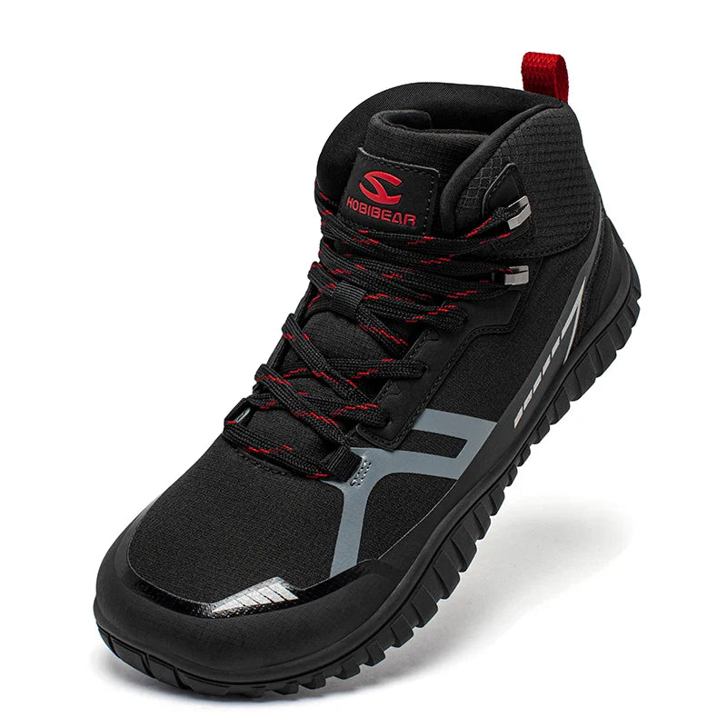 HOBIBEAR Mid-Top Barefoot Hiking Shoes – Unisex Wide Toe Lace-Up Non-Slip Trail Running Boots