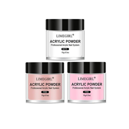 40ml Crystal Liquid & 45ml Acrylic Powder Set – Pink, White, Transparent Acrylic Powder Kit for Beginners Nail Art