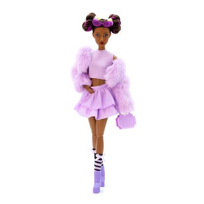 DEFA Lucy Love Fashion Doll – Purple Plush Jacket, Double-Layer Ruffled Skirt & Heeled Boots