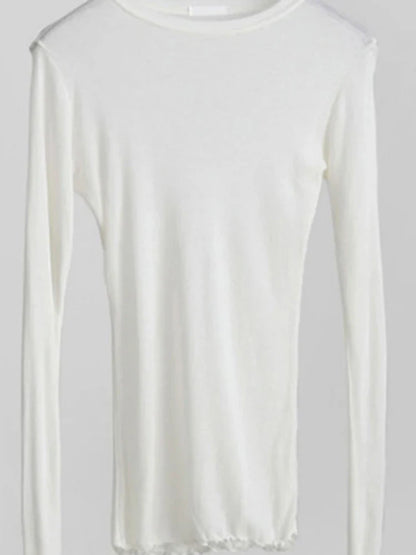 Women’s Long Sleeve Sheer Basic T-Shirt – Elastic Slim Fit Casual Thin Sexy Top Solid Color Everyday Wear