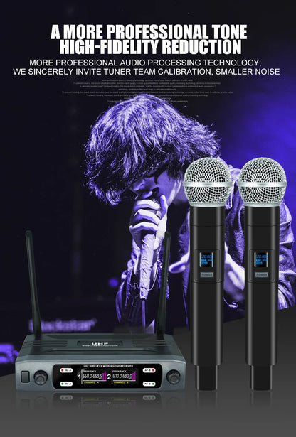 Wireless Handheld Microphone – Dual Channel UHF Dynamic Mic for Karaoke, Wedding, Party & Church Shows