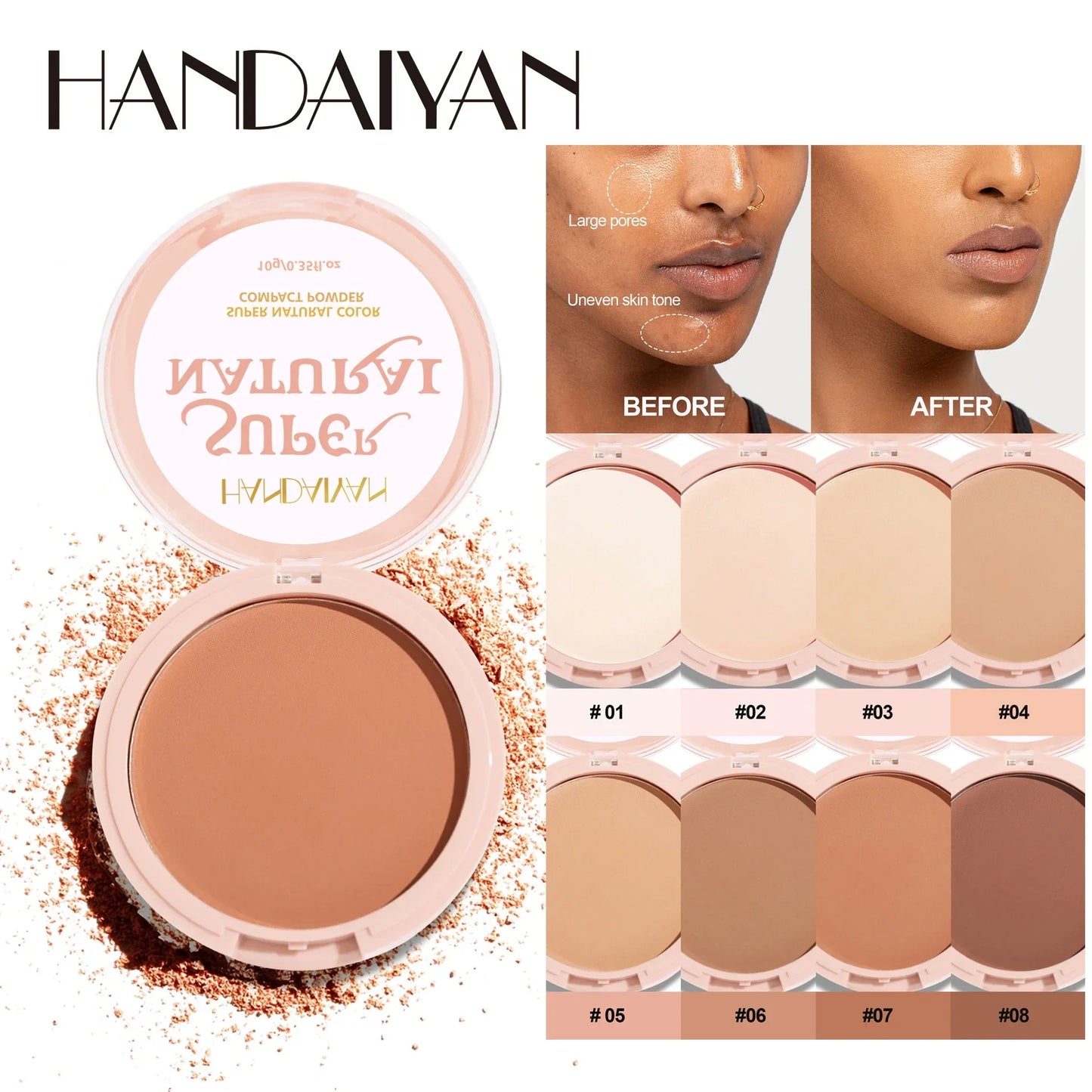 8-Color Matte Pressed Face Powder – 24H Oil Control, Full Coverage Waterproof Setting Foundation