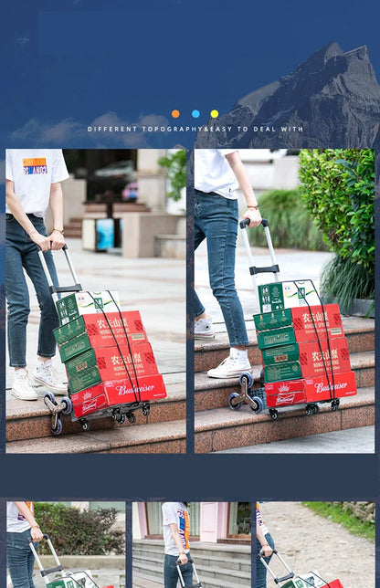 GIANXI Folding Shopping Cart with Wheels – Portable Aluminum Alloy Trolley for Outdoor & Stair Climbing