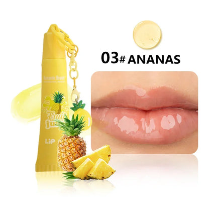 Women’s Fruit Flavor Lip Oil with Keychain – Moisturizing Nourishing Portable Lip Gloss Lip Glaze