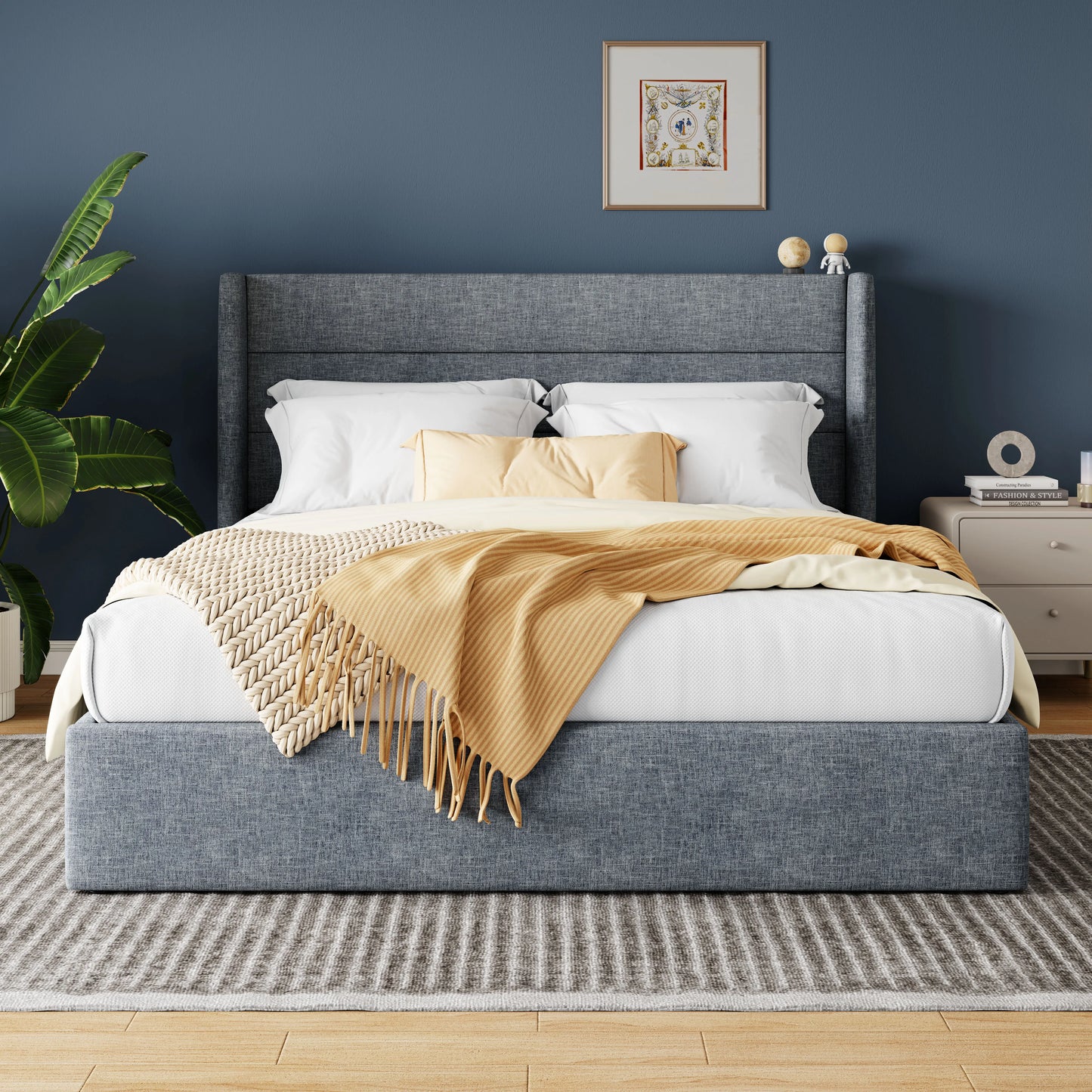 HOOMIC Lift-Up Storage Bed with Wingback Headboard - Heavy-Duty Hydraulic Platform Bed with Large Underbed Storage