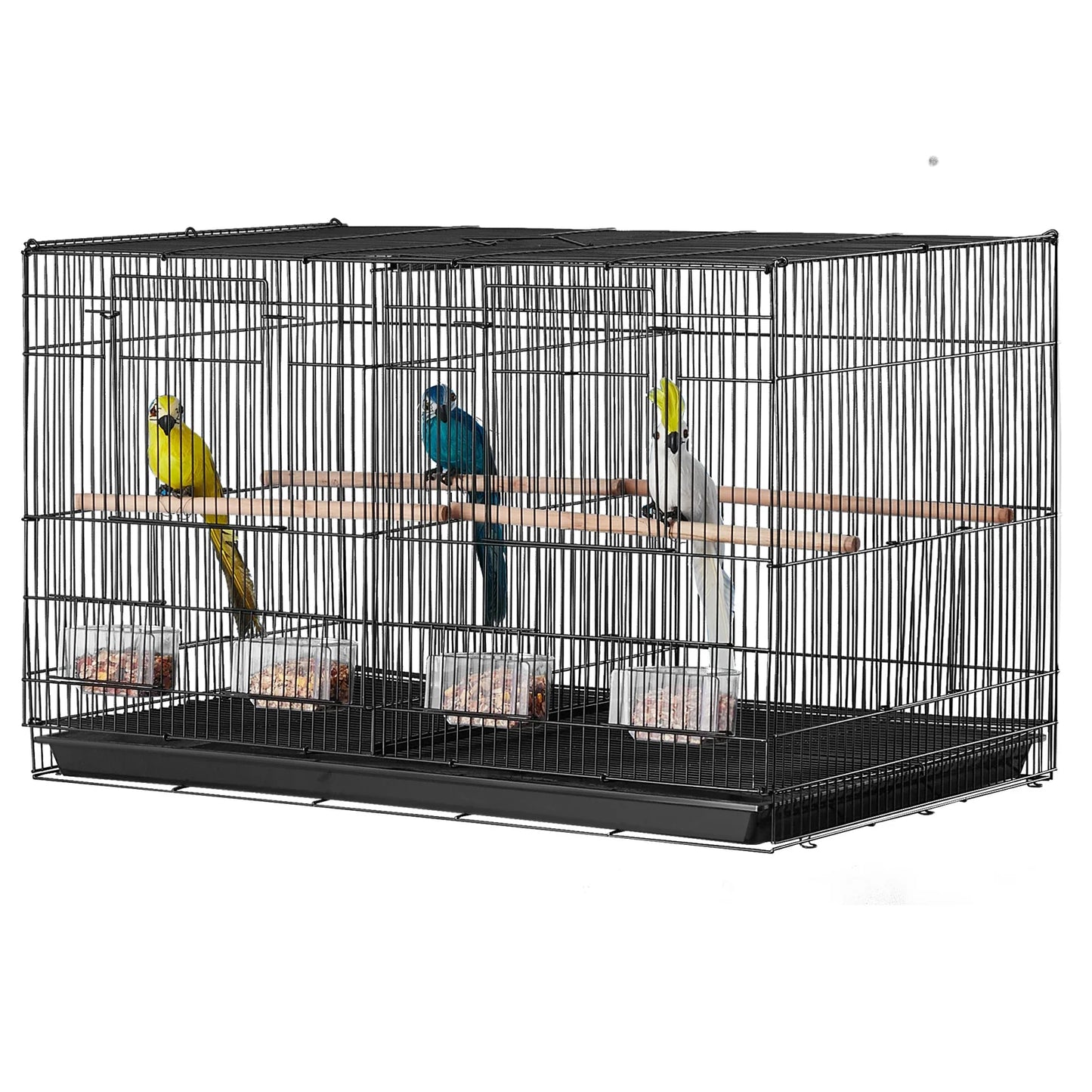 SucceBuy 30" Stackable Divided Bird Cage – Portable Travel Birdcage with Handle & Perch