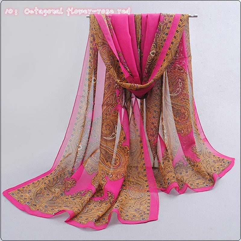 Women’s Chiffon Scarf – Long Butterflies & Branch Pattern Shawl, Elegant Versatile Retro Fashion Accessory