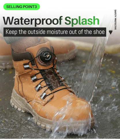 2024 Fashion Waterproof Security Work Boots – Protective Leather, Anti-Smash & Anti-Puncture Industrial Safety Shoes