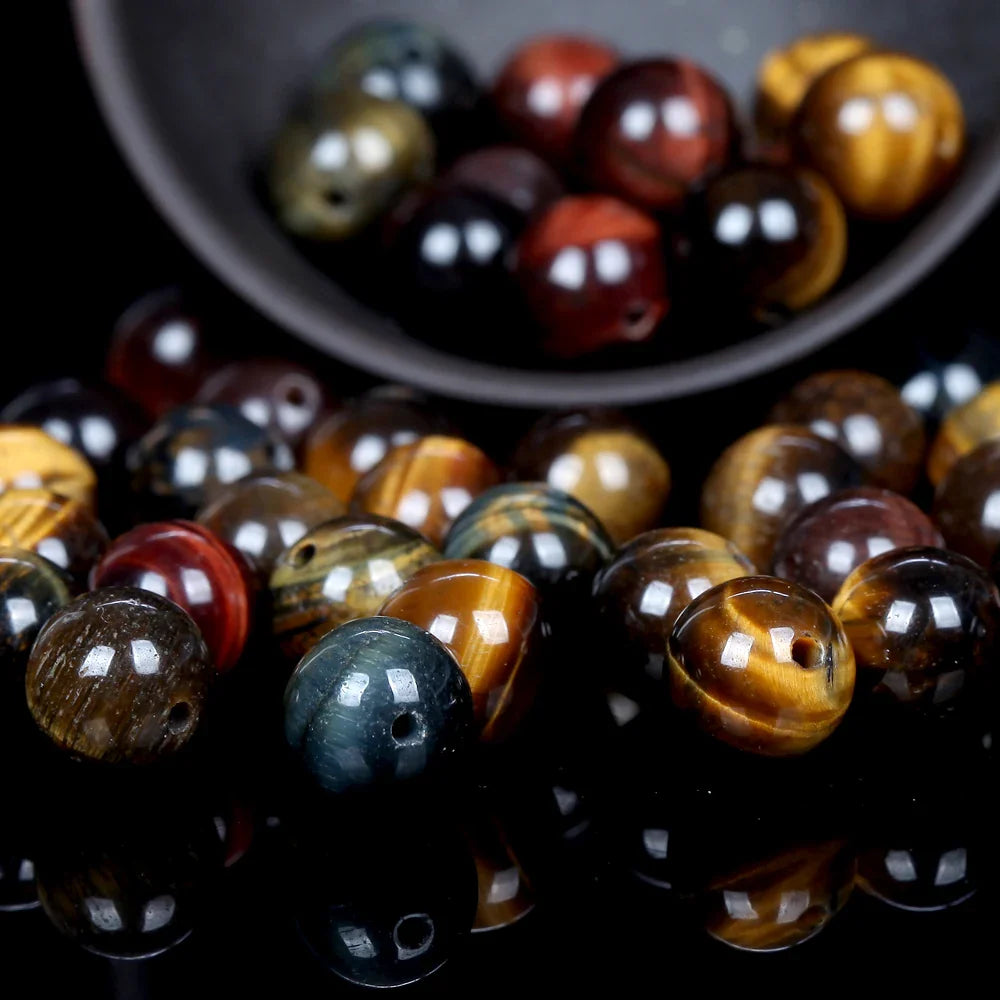 Natural Round Mixed Gemstone Beads — Tiger Eye, Amazonite, Lava, Turquoise, Agate, Jasper & Garnet Spacer Beads for DIY Bracelet