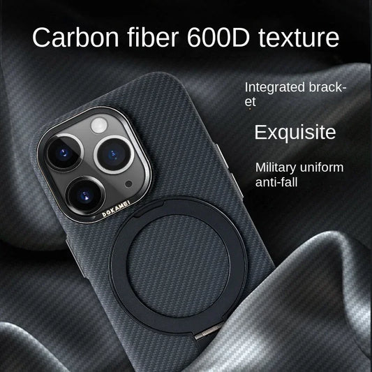 Luxury Carbon Fiber Magnetic Ring Holder - Drop-Proof Textured Case for iPhone 15, 14, 13 Pro Max, MagSafe Wireless