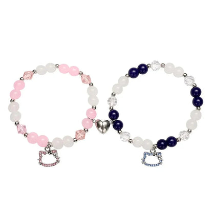 2-Piece Spider Cat Beaded Bracelet Set - Cat Eye Heart Friendship Bracelets with Colorful Beads for Best Friends
