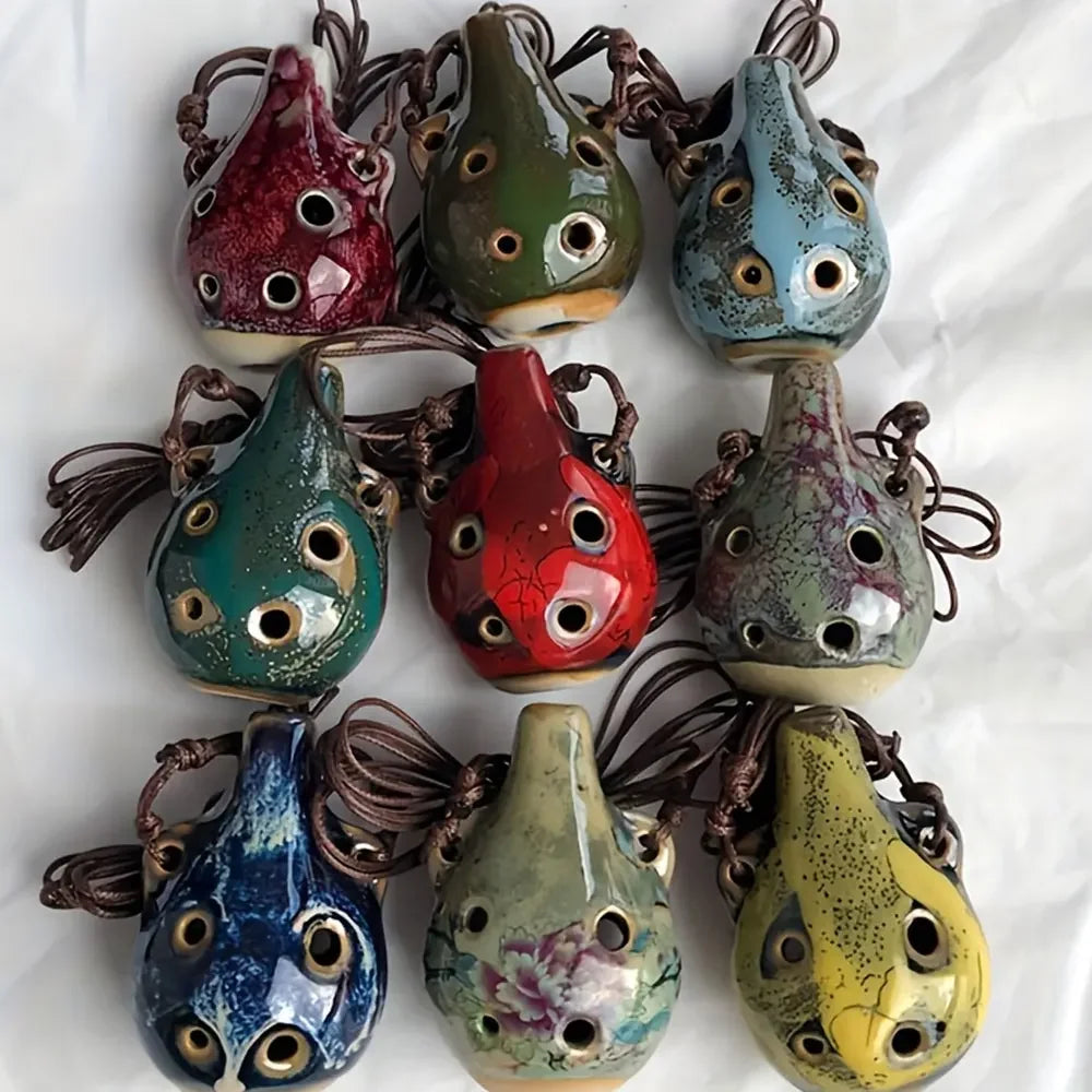 6 Hole Ceramic Mini Ocarina - Handmade Craft Musical Instrument for Beginners and Music Lovers