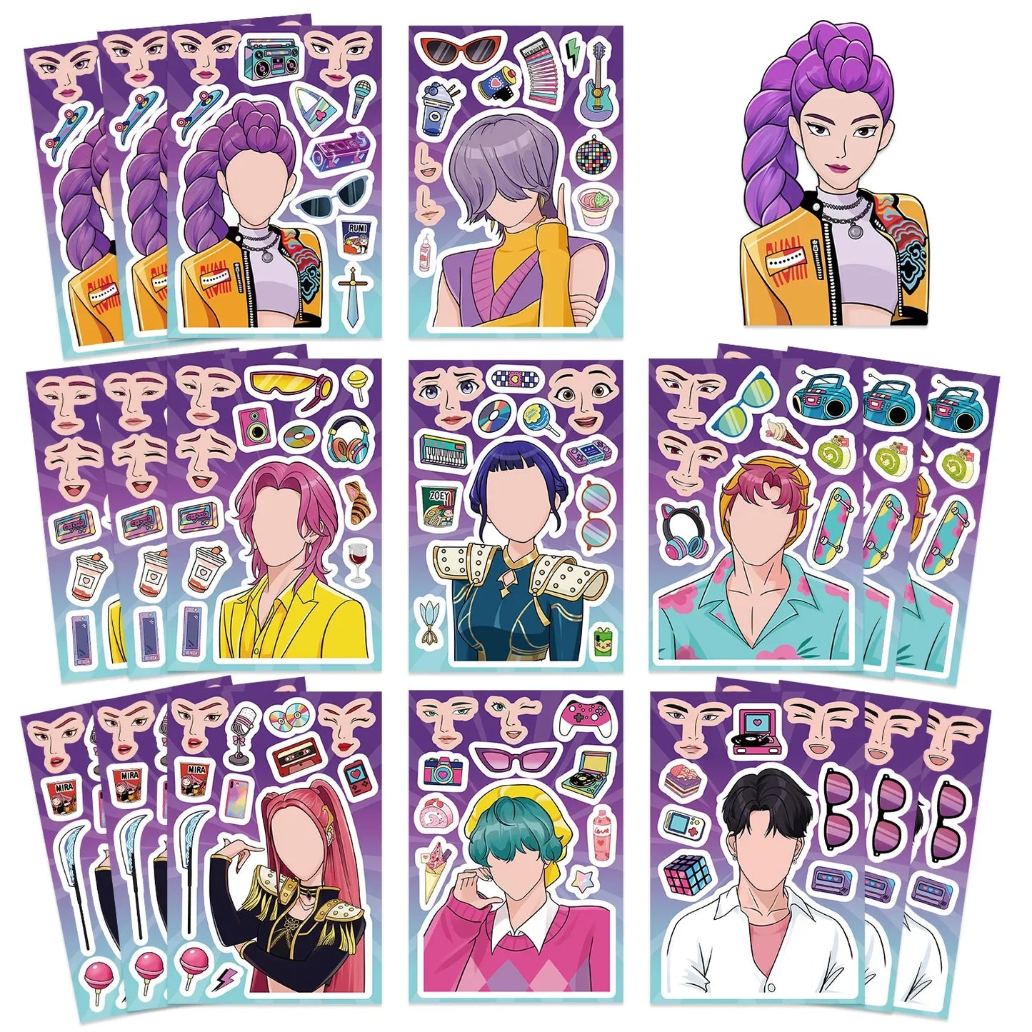 8/16/24PCS Cartoon K-POP Toy Puzzle Stickers — DIY Face Stickers, Handicraft & Stationery Waterproof Stickers