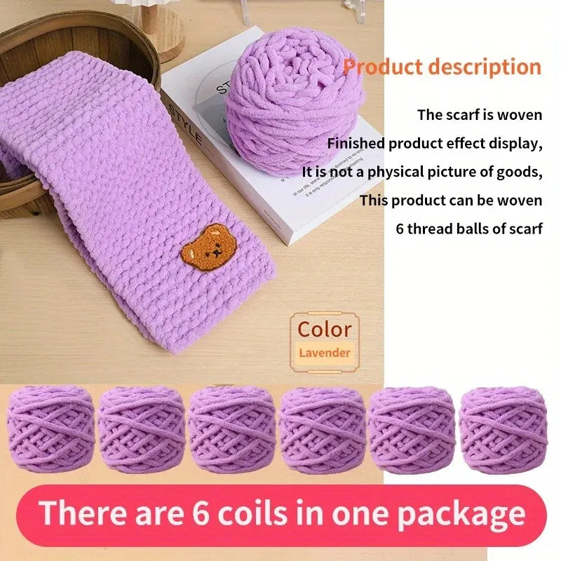 6 Yarn Balls + Teddy Bear DIY Craft Kit – Handmade Thick Woven Scarf Thread Set for Knitting, Jewelry & Creative Gift Making
