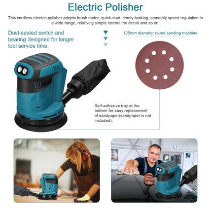 125mm 90W Brushless Cordless Orbital Sander - Electric Polisher for Wood, Metal Grinding & Polishing
