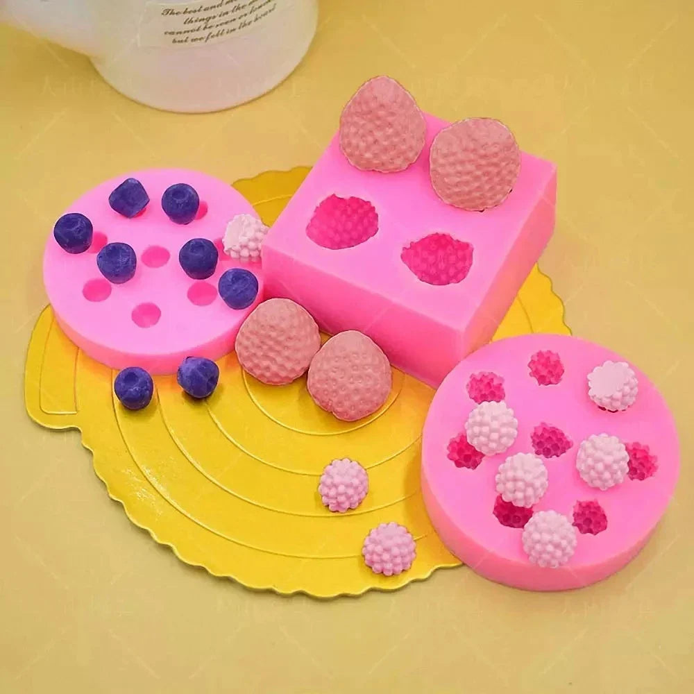 3D Mini Fruit Silicone Candle Mold — Strawberry, Raspberry, Blueberry, Tangerine & Mulberry for Soap, Fondant & Wax Melts