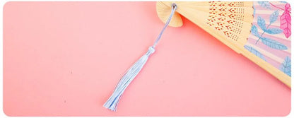 Bamboo Folding Fan with Silk — Chinese & Japanese Style Handheld Fan, Antique Art Craft for Summer Dance, Home Decor & Party