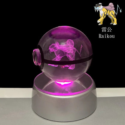 Pokémon 3D Crystal Ball LED Night Light – Pikachu Gengar Eevee Mewtwo Pokéball Base Lamp Kids Birthday & Home Decor Gift