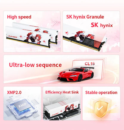 JUHOR DDR4 Gaming RAM – 8GB/16GB 3200MHz-3600MHz Desktop Memory Kit (8GX2/16GX2)