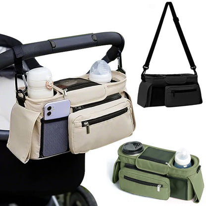 Baby Stroller Storage Bag — Large Capacity Travel Hanging Mummy Bag with Phone & Bottle Holder, Diaper Bag for Pram Accessories