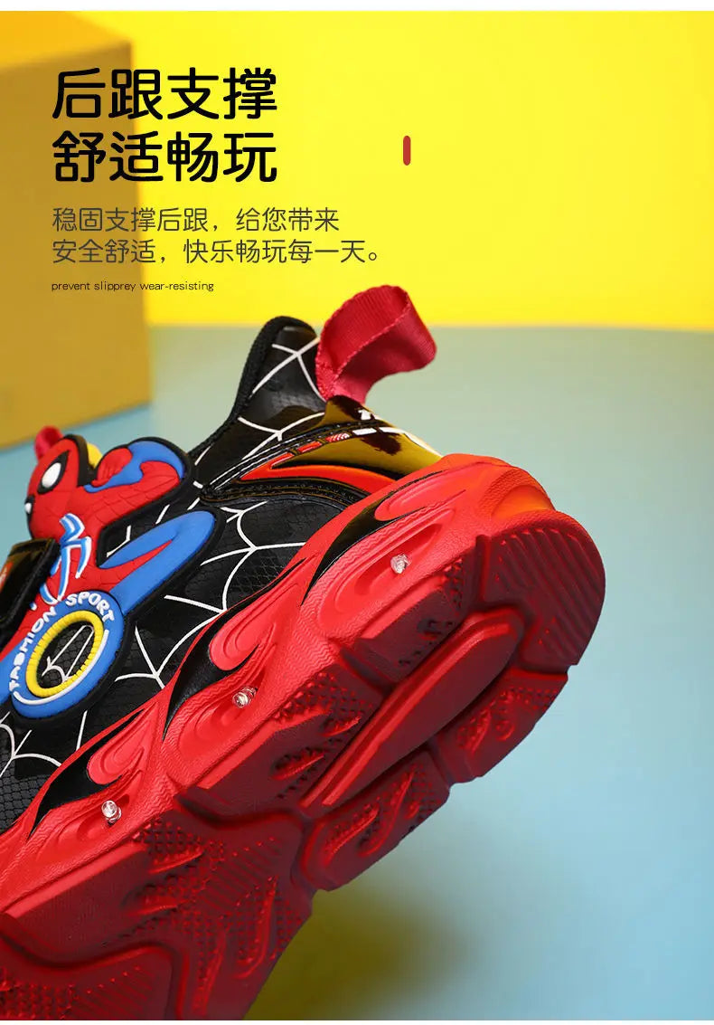 Disney Boys LED Shoes – Cartoon Sports Sneakers with Non-Slip Leather, Size 25-35, Perfect for Running