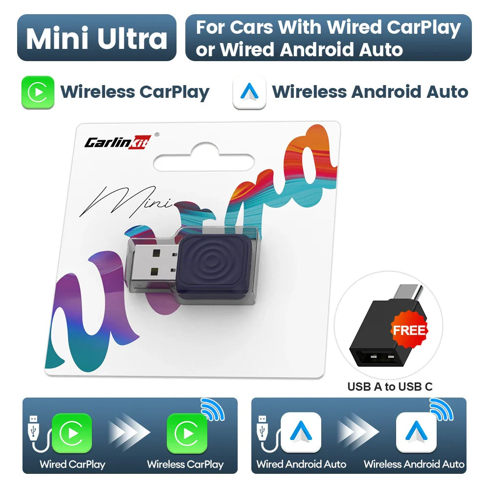 MINI 5 Pro/Mini Ultra CarlinKit Wireless CarPlay Adapter – Smart Plug & Play WiFi Bluetooth Auto Connection Box