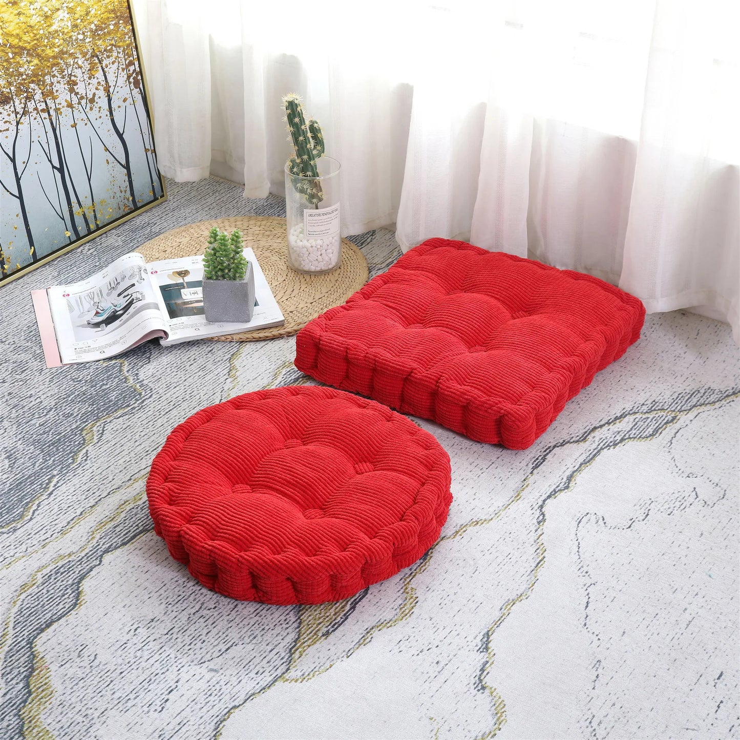 Meditation Floor Square Pillow – Thick Tufted Cushion for Yoga, Balcony, Chair & Seating