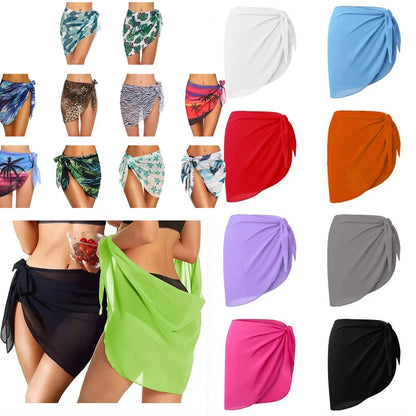 Women's Summer Sheer Sarong Cover-Up - Solid Chiffon Bikini Wrap Beach Skirt