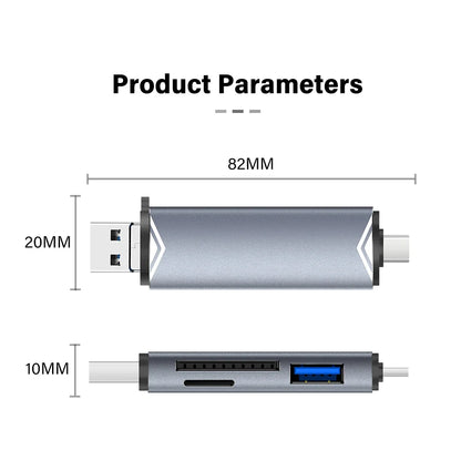 JASTER 6-in-1 USB 3.0 Card Reader – Type-C/USB TF/SD Adapter Flash Drive for Phone & Laptop