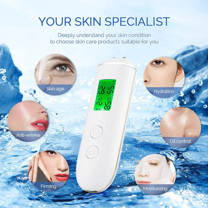 Skin Tester Analyzer - Moisture, Oil Content, Elasticity, and Age Test Meter with Fluorescent Agent Detector