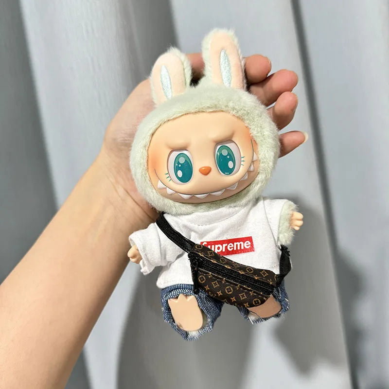 17cm Lovely Labubu Doll Clothes - First & Second Generation Supreme Clothing Set, Multi-Color Outfits