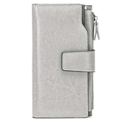 2024 New RFID Long Women’s Wallet — Genuine Leather Clutch with Zipper Coin Pocket, Card Holder & Printed Design