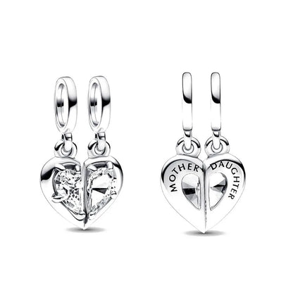 Europe 925 Silver Family Charm Pendant - Boy, Girl, Mom & Sisters Bead for Pandora Bracelet, Sparkling Dangle Jewelry