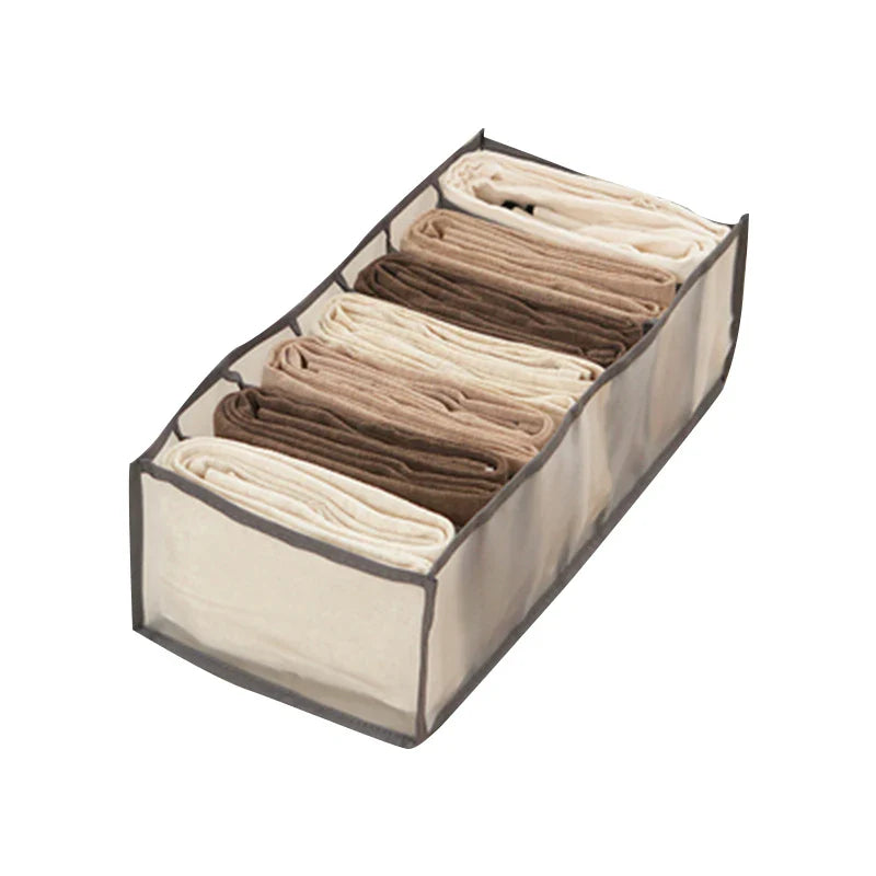 7-Grid Jeans Storage Box — Closet & Wardrobe Drawer Organizer for Clothes, Pants, and Socks Separation